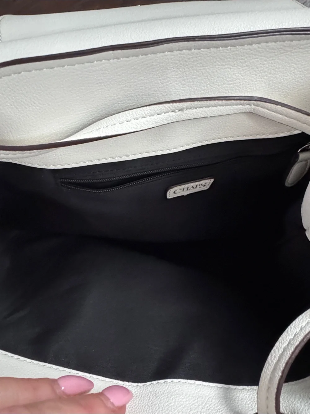 Chaps White Structured Leather Backpack